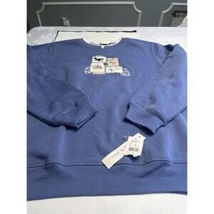 Hasting & Smith Blue Embroidered Butterflies Flowers Sweatshirt M Grandmacore